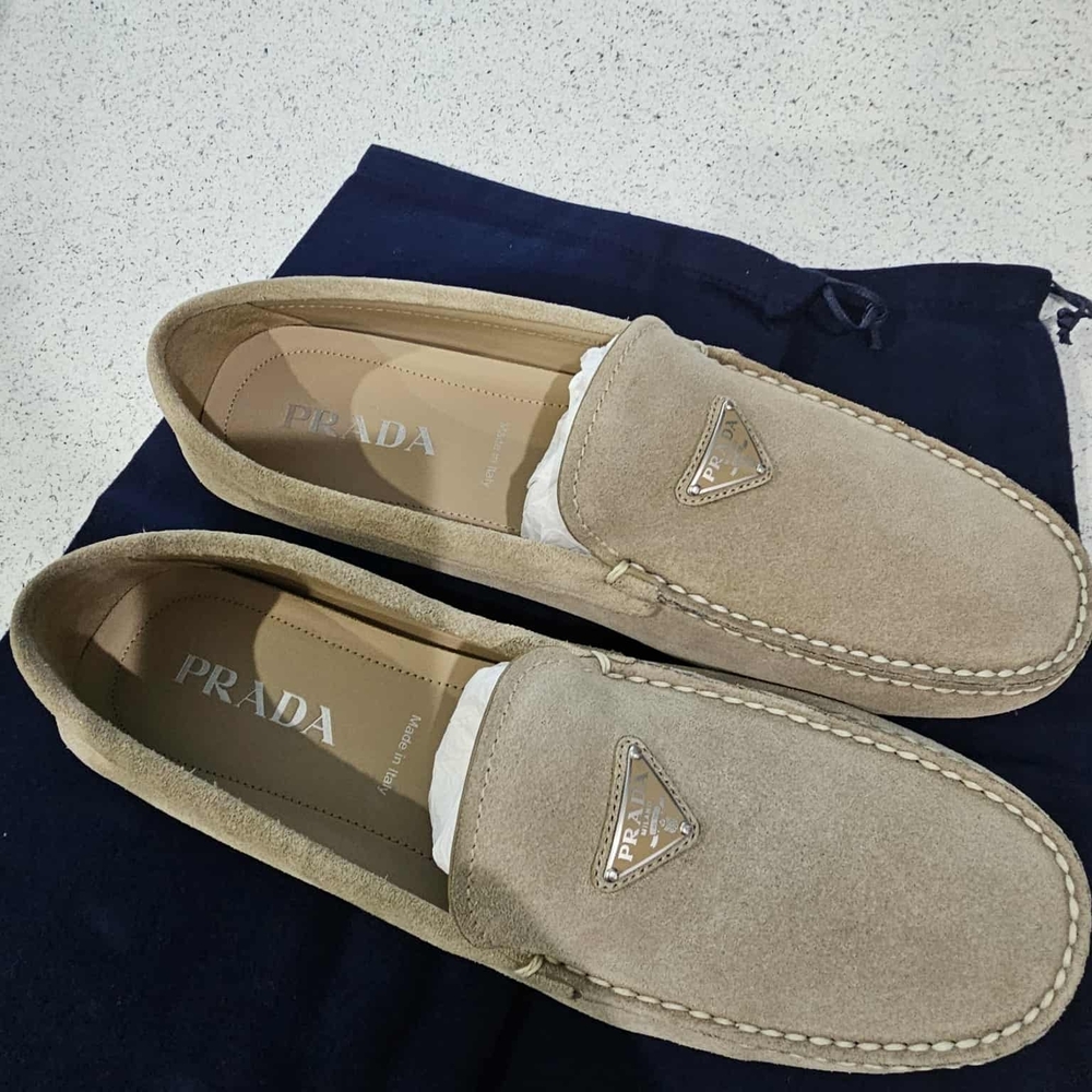 Prada Men's Tan Suede Driving Loafers